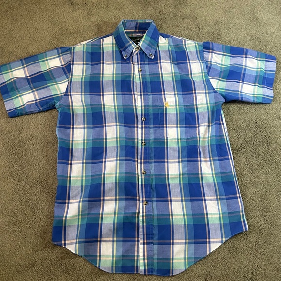 Mens Vtg 90s Knights of Round Table Multi Color Plaid Button Down Shirt Medium - Picture 2 of 11